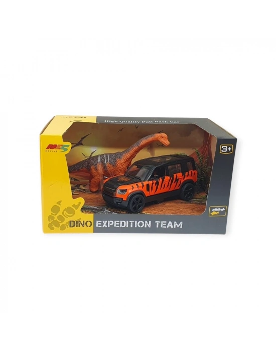 Çek Bırak Araç ve Dinazor  Oyun Seti - 6843-2D- Turuncu