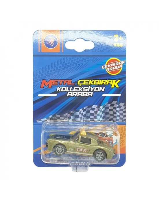 Çek Bırak Metal Küçük Arabalar 8 cm - SH40031 - Haki Taxi