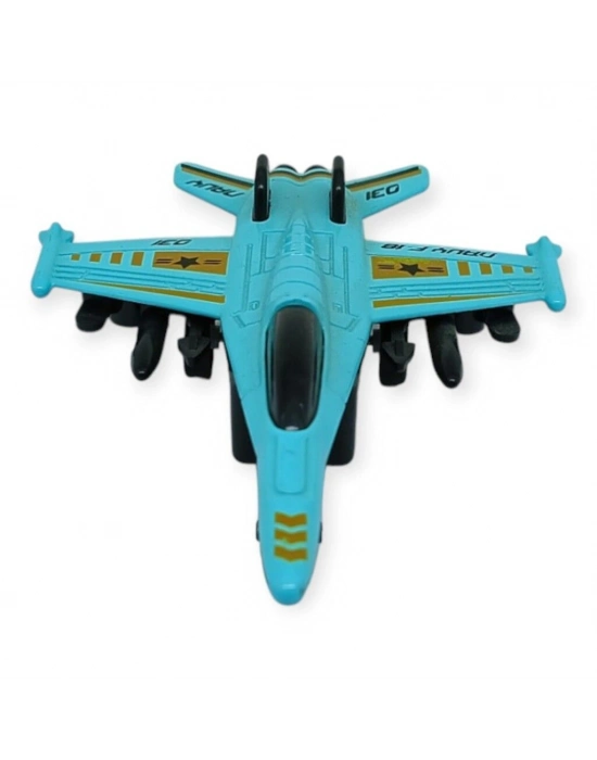 Çek Bırak Metal Mini Savaş Uçağı 10 cm - Turkuaz