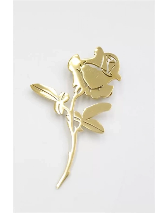 Çelik Gül Broş - Altın
