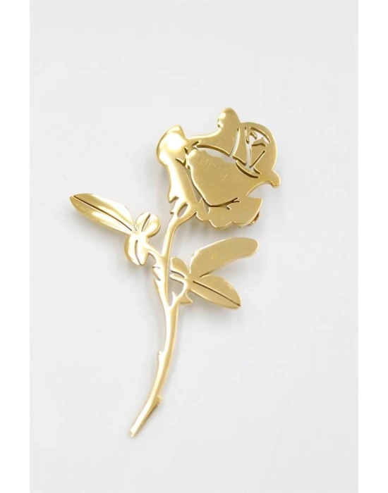 Çelik Gül Broş - Altın