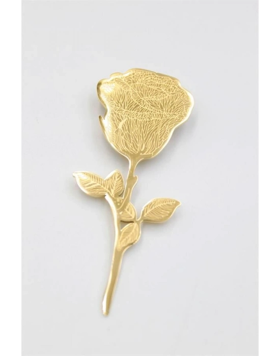 Çelik Gül Broş - Altın