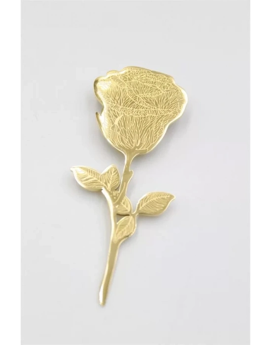 Çelik Gül Broş - Altın