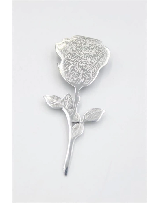 Çelik Gül Broş - Gümüş