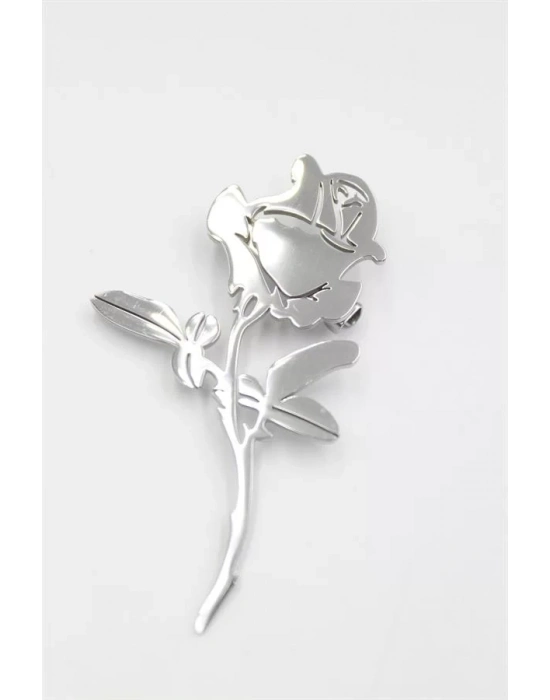 Çelik Gül Broş - Gümüş
