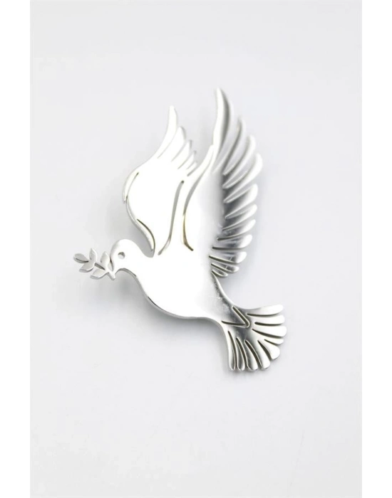 Çelik Güvercin Broş - Gümüş