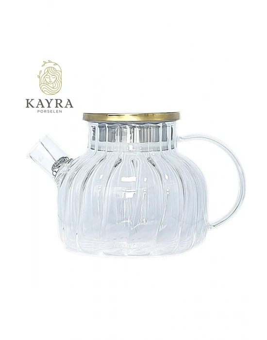 Çelik Kapaklı Borosilikat Dilimli Model Süzgeçli Cam Demlik Bitki Çayları 1000 Ml Royaleks-CM-2001