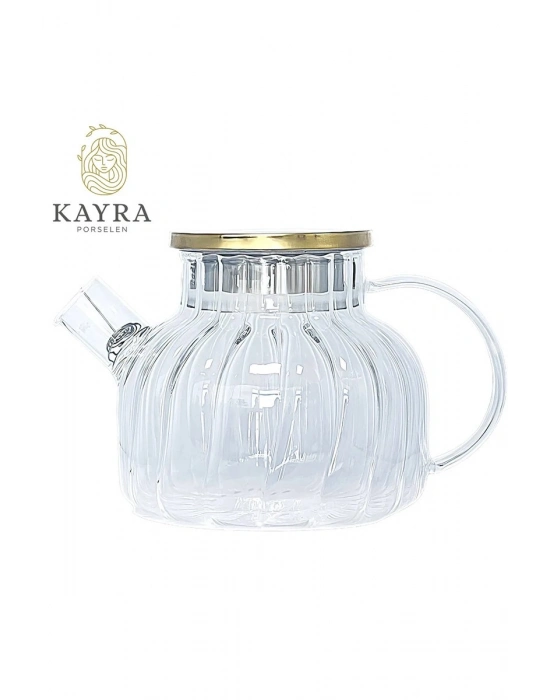 Çelik Kapaklı Borosilikat Dilimli Model Süzgeçli Cam Demlik Bitki Çayları 1000 Ml Royaleks-CM-2001