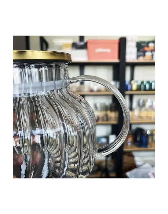 Çelik Kapaklı Borosilikat Dilimli Model Süzgeçli Cam Demlik Bitki Çayları 1000 Ml Royaleks-CM-2001