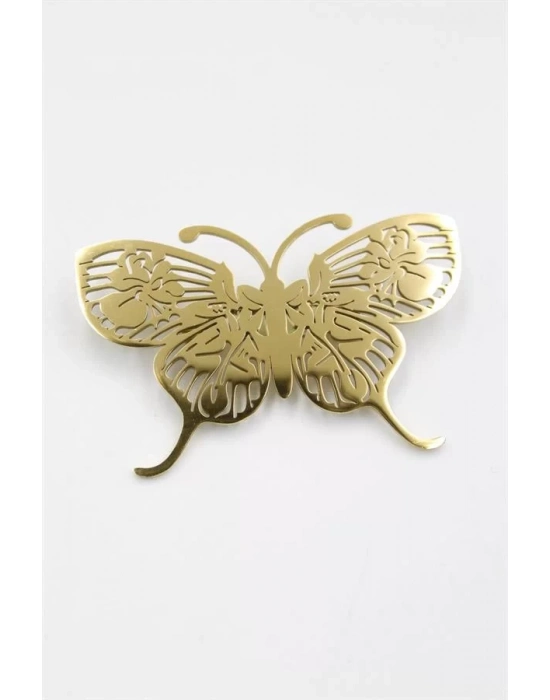 Çelik Kelebek Broş - Altın