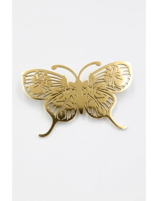 Çelik Kelebek Broş - Altın