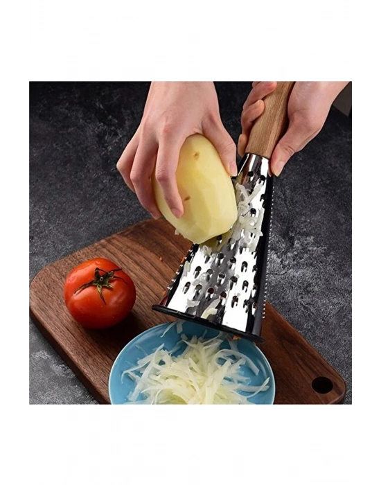 Çelik Lüks Paslanmaz Çelik Konik Rende Bambu Saplı Royaleks-RND03