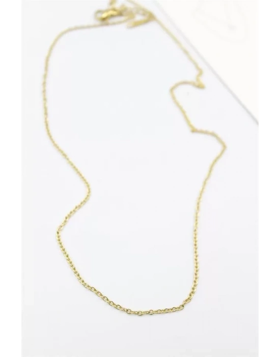 Çelik Zincir Kolye - 45 cm - Altın