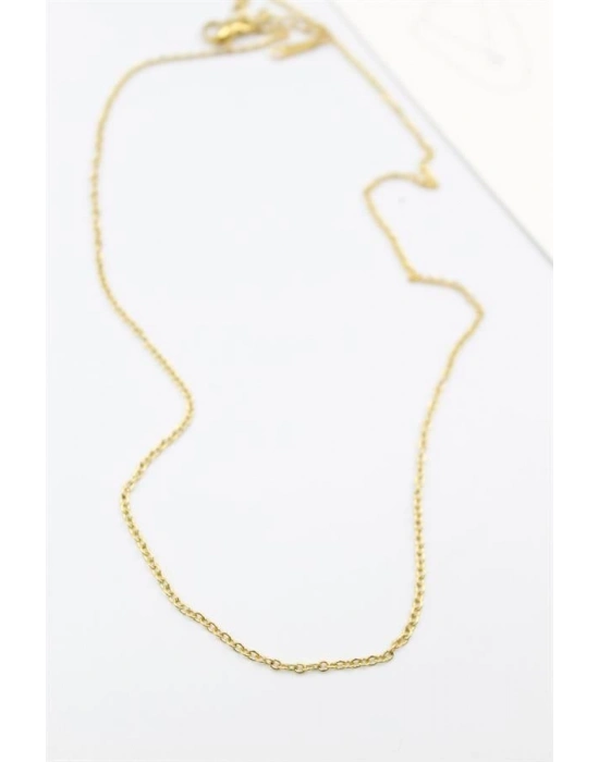 Çelik Zincir Kolye - 45 cm - Altın