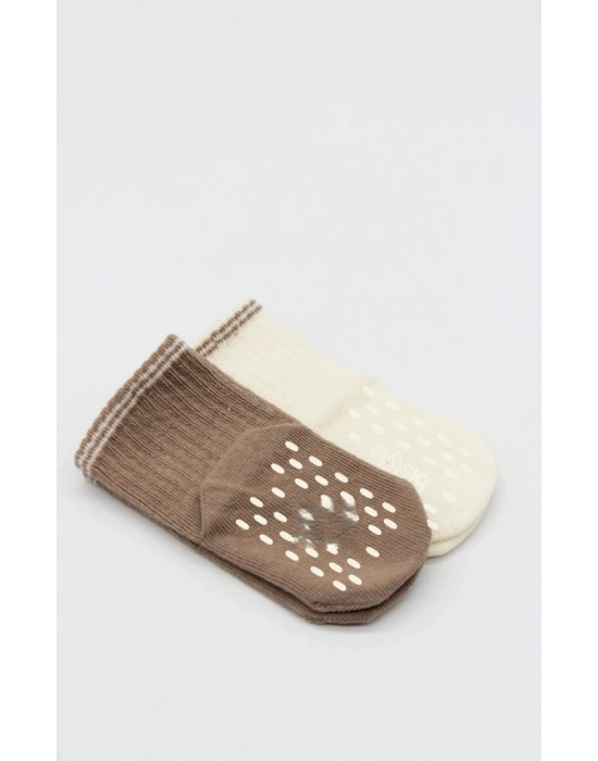 Çemberli Basic Penye Kaymaz Soket Çorap 2li 10146 Kahve
