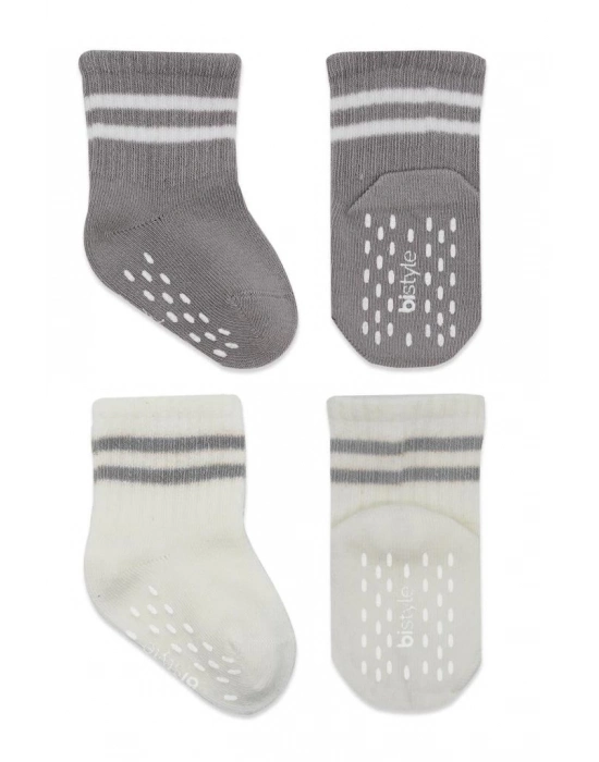 ®   Çemberli Kaymaz Soket Çorap 2Li BS10125 Gri Ekru