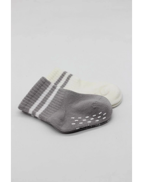®   Çemberli Kaymaz Soket Çorap 2Li BS10125 Gri Ekru