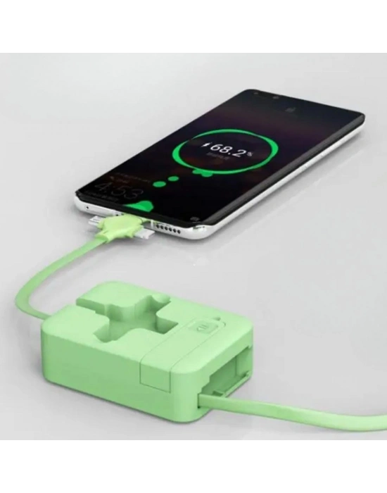 ®  Cep Tipi Telefon Tutuculu Makaralı Uzayıp Kısalabilen 3ü 1 Arada USB Şarj Kablosu