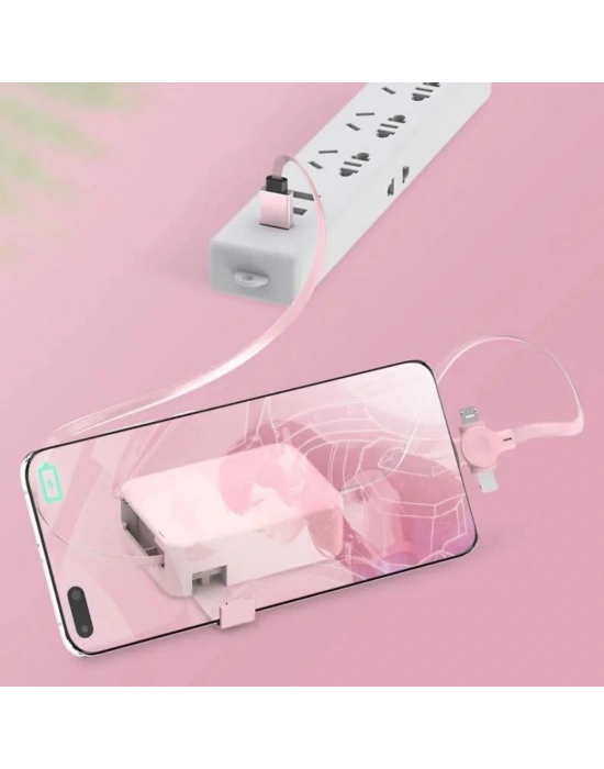 ®  Cep Tipi Telefon Tutuculu Makaralı Uzayıp Kısalabilen 3ü 1 Arada USB Şarj Kablosu