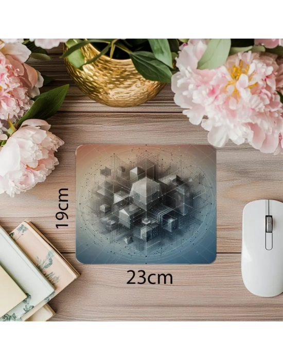 Çerçeveli Geometri ve Fade Efektiyle Mouse Pad - 19x23 cm 2 mm Dikdörtgen İthal Baskılı Mouse Pad