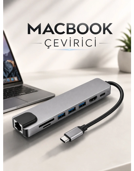 Çevirici Dönüştürücü Adaptör Macbook 3 In 1 Type-C To Hdmı USB 3.0