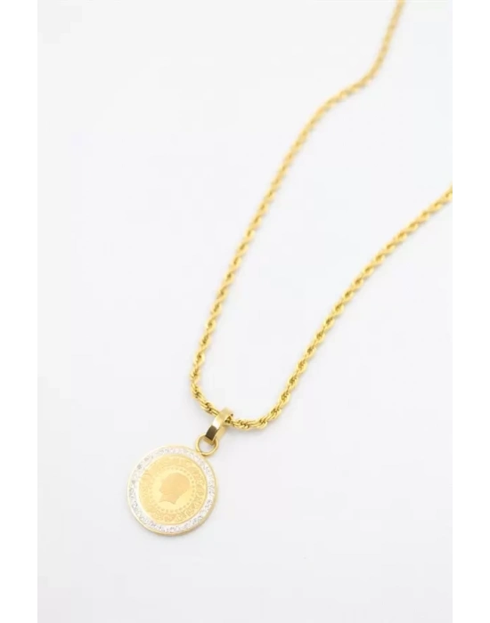 Çeyrek Kolye - 60 cm - Altın