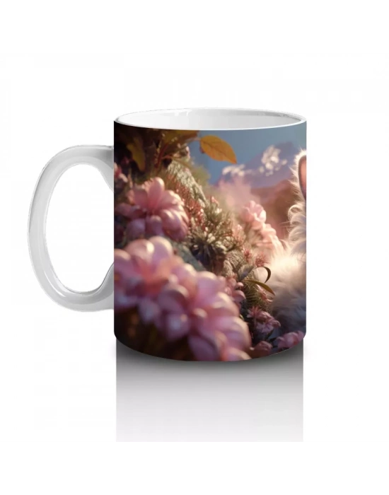 Çiçek Bahçesi Arasında Parlayan Kedi – Baskılı Kahve Kupası