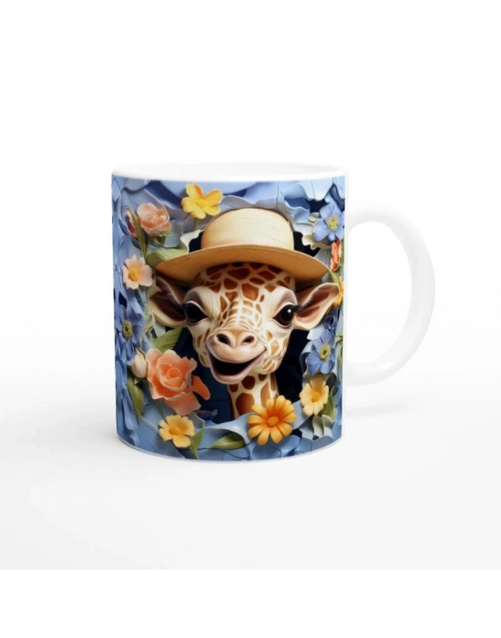 Çiçek Bahçesinden Bakan Şapkalı Zürafa Temalı Baskılı Kupa Bardak