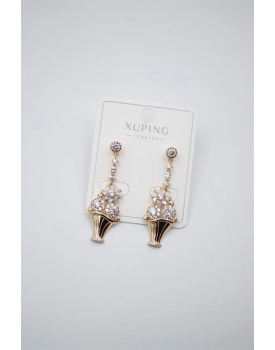 Çiçek Buketi Küpe - Altın