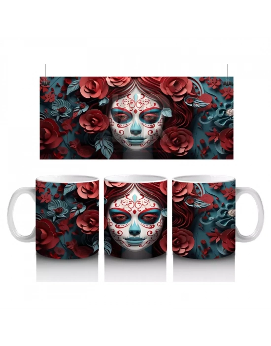 Çiçek Çerçevesi İçinde Gotik Mavi Maske – Hediyelik Kahve Kupası