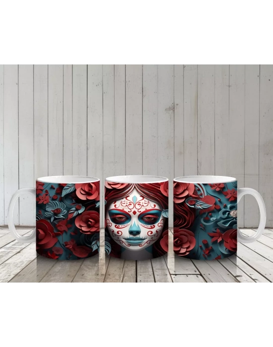 Çiçek Çerçevesi İçinde Gotik Mavi Maske – Hediyelik Kahve Kupası