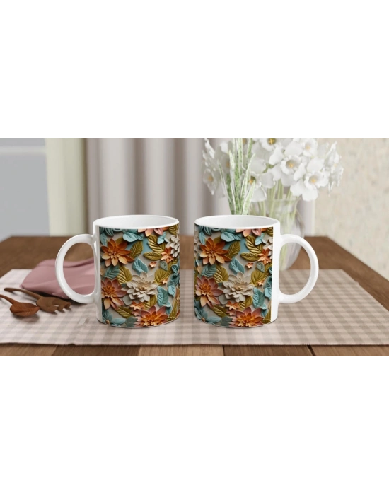 Çiçek Cümbüşü Rölyef Desenli Kupa Bardak