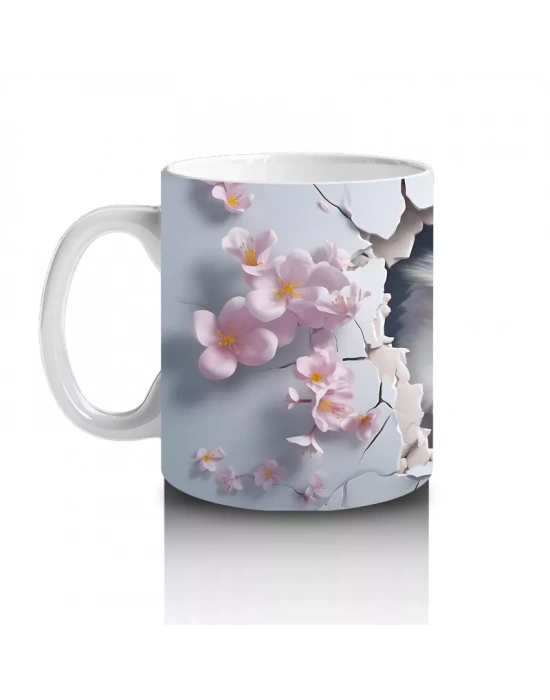 Çiçek Desenli Fon Üzerinde Baykuş Figürü – Baskılı Kupa