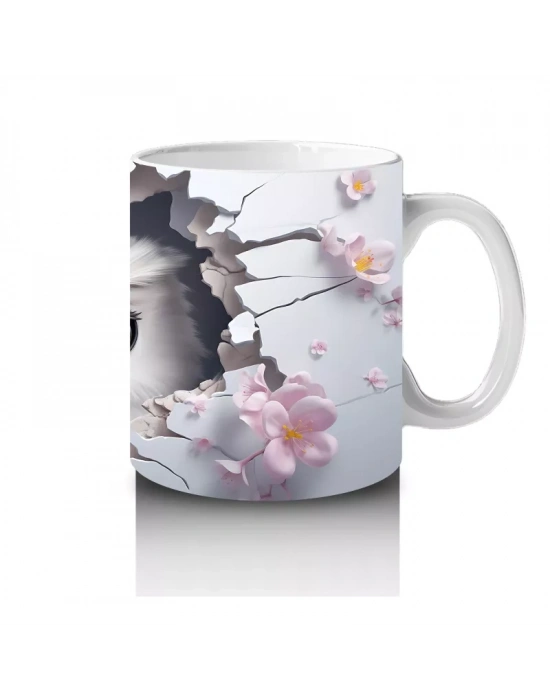 Çiçek Desenli Fon Üzerinde Baykuş Figürü – Baskılı Kupa