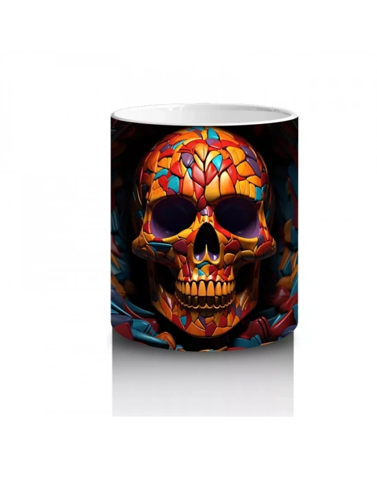 Çiçek Desenli Neon Kafatası – Hediyelik Kahve Kupası