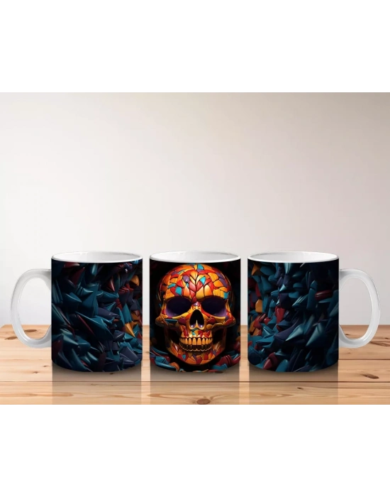 Çiçek Desenli Neon Kafatası – Hediyelik Kahve Kupası