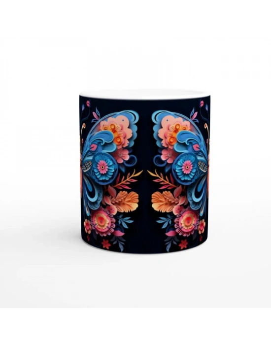 Çiçek Kanatlı Kelebek Baskılı Kupa Bardak