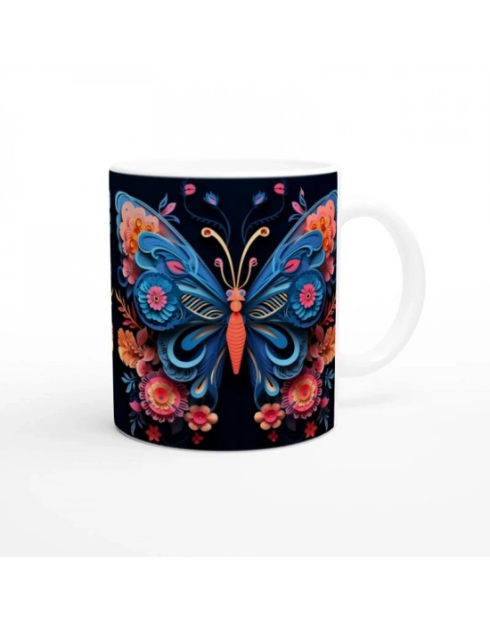 Çiçek Kanatlı Kelebek Baskılı Kupa Bardak