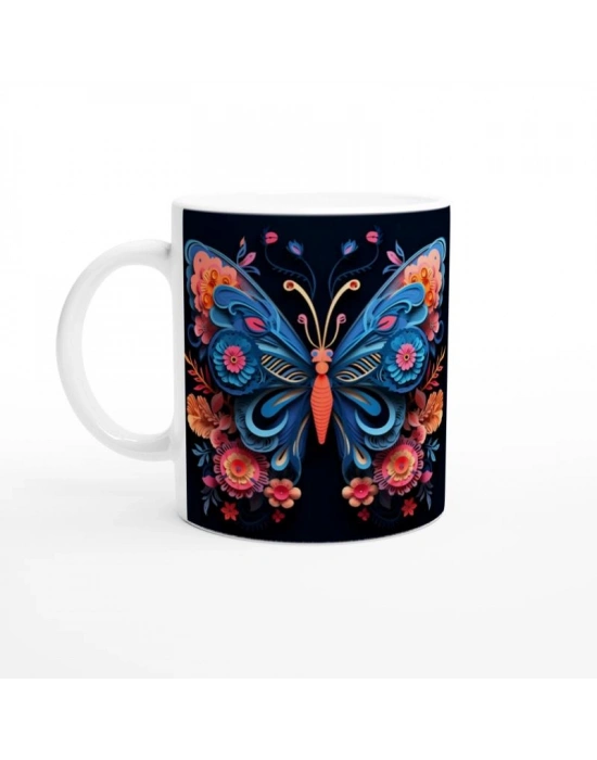 Çiçek Kanatlı Sanatsal Kelebek Kupa Bardak