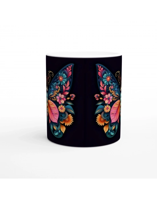 Çiçek Kanatlı Zarif Kelebek Temalı Sanatsal Kupa Bardak