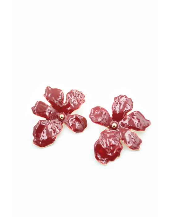 Çiçek Küpe - Bordo