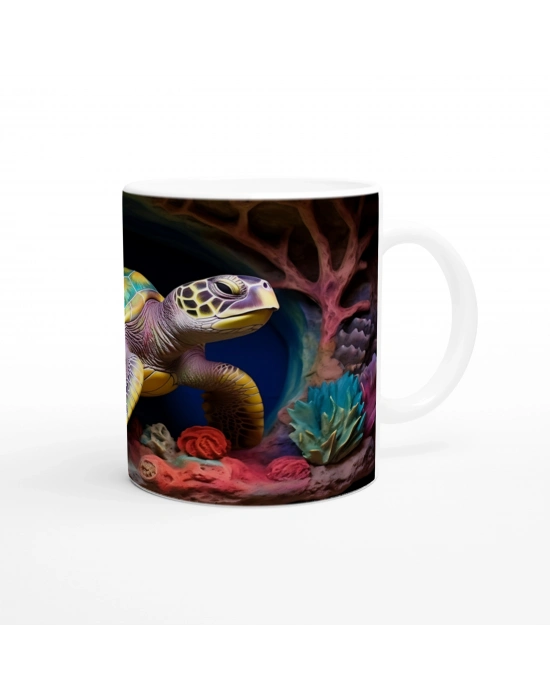 Çiçek Mercanlar ve Mavi Mağarada Deniz Kaplumbağası Kupa Bardak