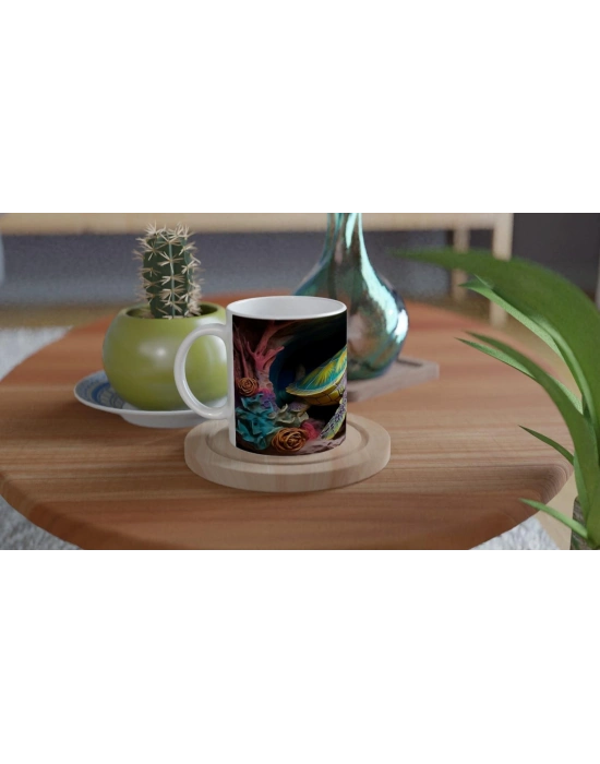 Çiçek Mercanlar ve Mavi Mağarada Deniz Kaplumbağası Kupa Bardak