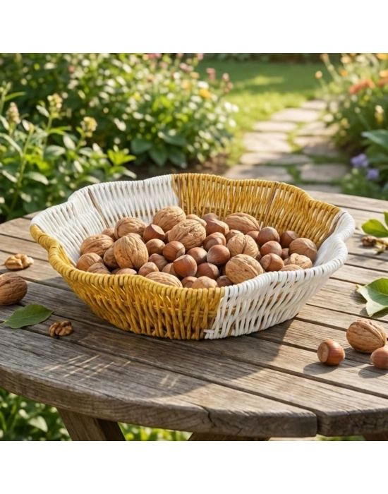 ®  Çiçek Model Çift Renkli Plastik Rattan Ekmek ve Meyve Sepeti - Çok Amaçlı Banyo ve Mutfak Düzenleyici - Yıkanabilir Organizer