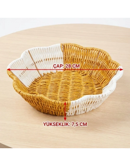 ®  Çiçek Model Çift Renkli Plastik Rattan Ekmek ve Meyve Sepeti - Çok Amaçlı Banyo ve Mutfak Düzenleyici - Yıkanabilir Organizer