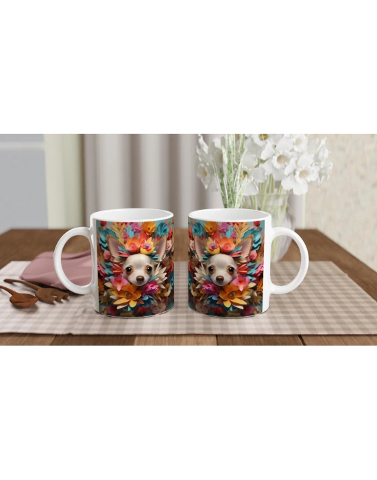 Çiçek Taçlı Chihuahua Temalı Baskılı Kupa Bardak