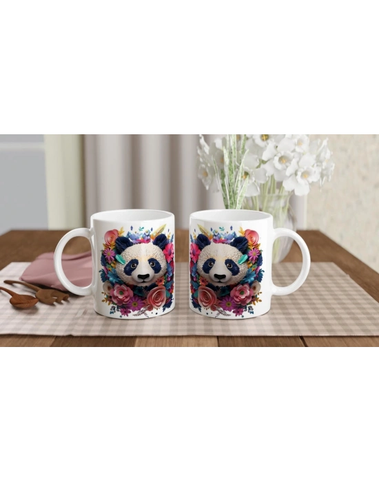 Çiçek Taçlı Panda Baskılı Kupa Bardak