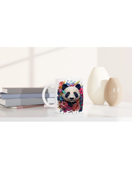 Çiçek Taçlı Panda Baskılı Kupa Bardak