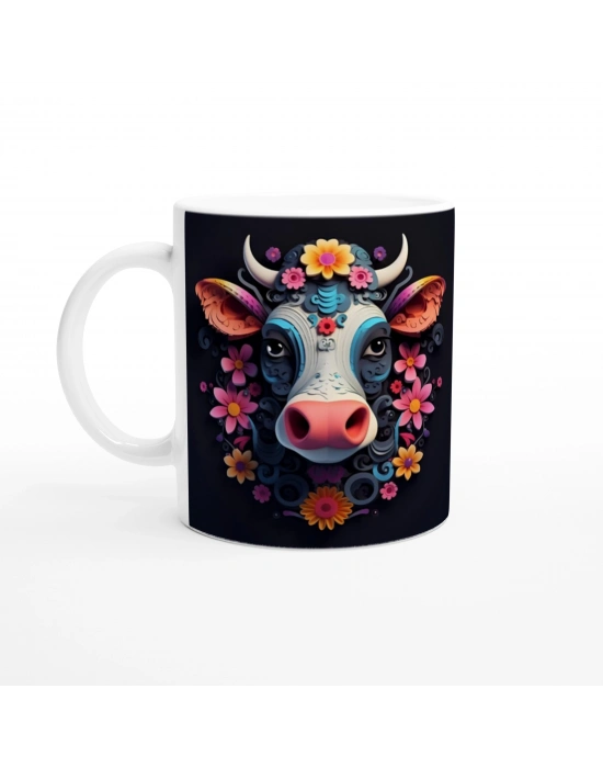 Çiçek Taçlı Renkli İnek Baskılı Kupa Bardak