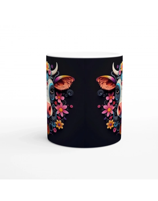 Çiçek Taçlı Renkli İnek Baskılı Kupa Bardak